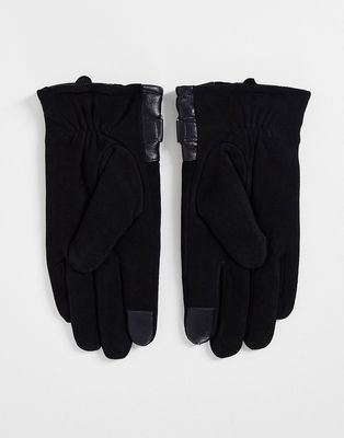 Barneys Originals split leather touchscreen gloves in black
