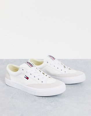 Tommy Jeans flag logo low cut sneakers in white