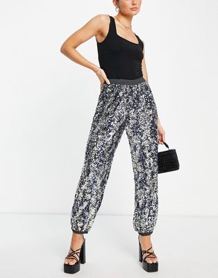 French Connection Binalo sequin jogger in silver - part of a set