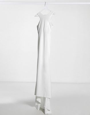 Club L London cut away fishtail maxi dress in ivory-White