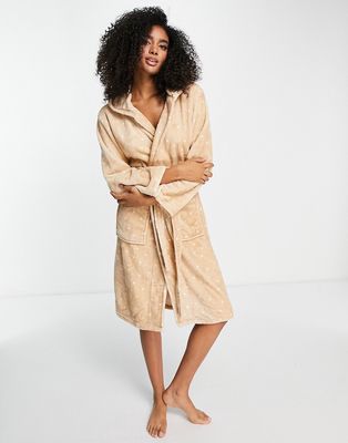 Lindex super soft fleece robe in beige spot print-Neutral