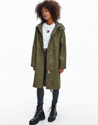 Tommy Jeans hooded parka in olive green