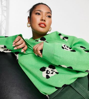 Native Youth Plus very oversized sweater in panda knit-Green