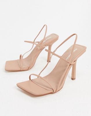 Public Desire Rayelle square toe heeled sandals in beige-Neutral