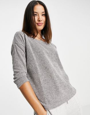 Only Alba 3/4 sleeve jersey top in light gray