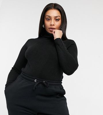 COLLUSION Plus ribbed roll neck sweater in black