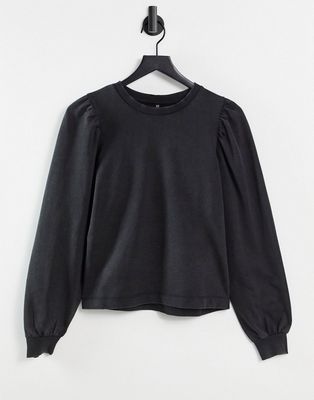 Pieces sweatshirt set with volume sleeve in washed black