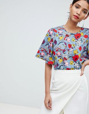 Y.A.S Bold Floral Top With Kimono Sleeve-Multi