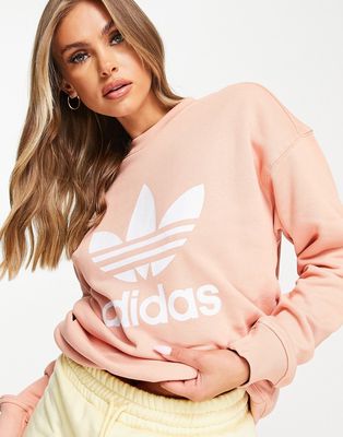 adidas Originals adicolor large logo sweatshirt in blush-Neutral