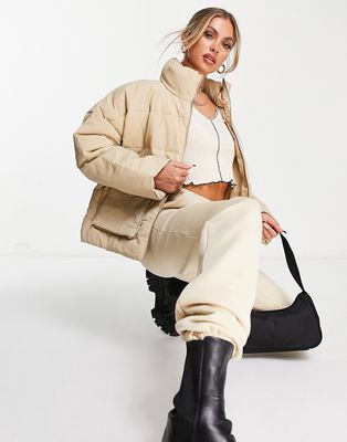 NA-KD oversized pocket jacket in beige-Neutral