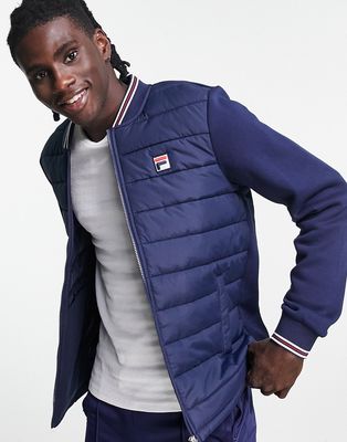 Fila padded jacket with jersey sleeves in navy