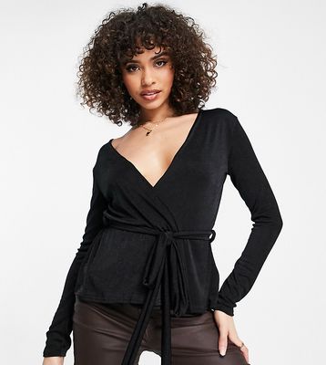Missguided slinky wrap blouse in black