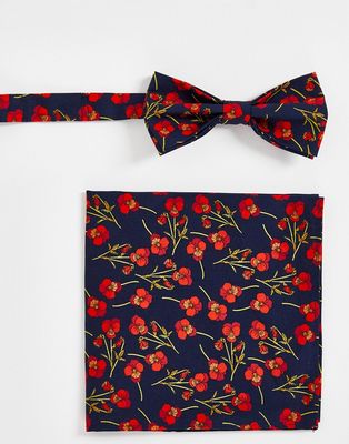 Gianni Feraud liberty print bow tie and pocket square in red floral-Multi