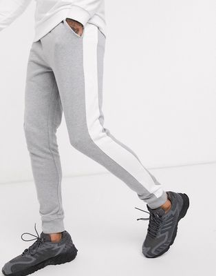 ASOS DESIGN skinny sweatpants with side stripe in gray marl-Grey