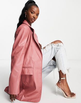 Rebellious Fashion oversized leather look blazer in pink - part of a set