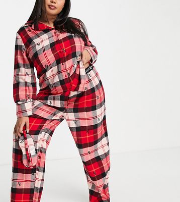 River Island Plus long sleeve check pajama set in red