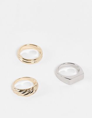 Liars & Lovers chunky 3-pack rings in gold and silver-Multi