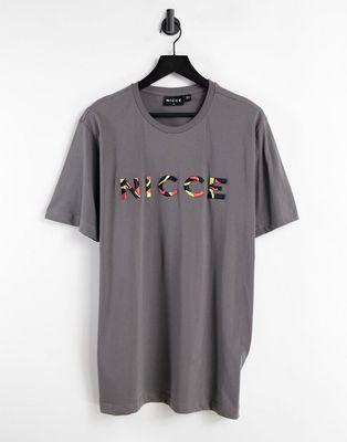 Nicce saturn embroidered t-shirt in gray-Grey