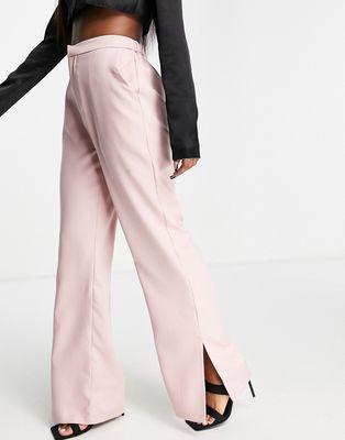 In The Style x Dani Dyer straight leg pants with side splits in dusky mauve - part of a set-Pink