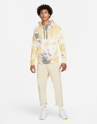 Nike Seasonal Classics acid wash fleece hoodie in cream/multi-White