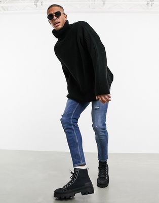 ASOS DESIGN oversized funnel neck sweater in black