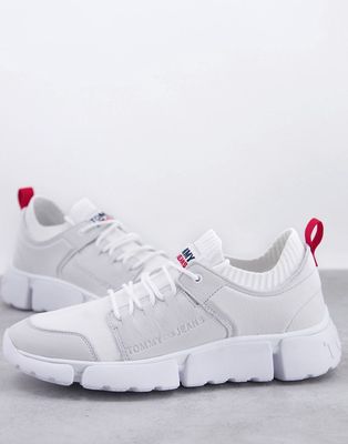 Tommy Jeans suede runner sock sneakers with logo in white