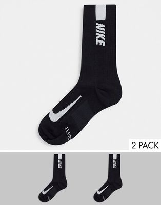 Nike Running Multiplier 2 pack crew socks in black