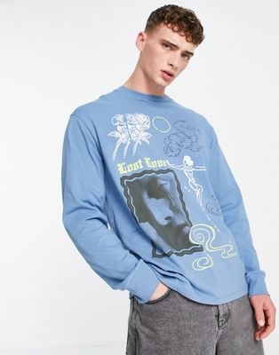 Topman oversized t-shirt with lost love print in blue-Blues