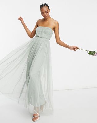 Anaya With Love Bridesmaid tulle bandeau maxi dress in navy-Green