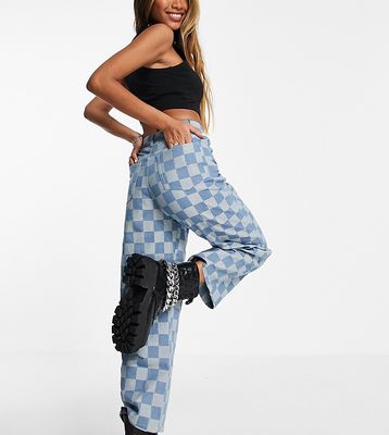 Vintage Supply checkerboard wide leg jeans in blue-Blues