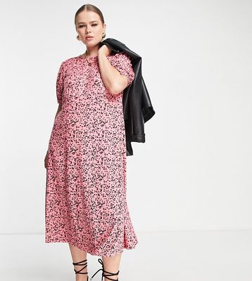Simply Be smock midi dress in pink ditsy floral
