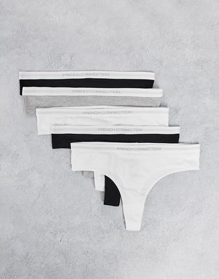 French Connection 5 pack thongs in black gray white mix-Multi
