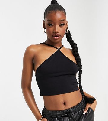 Missguided basics crop top with halter neck in black