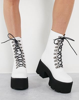 Lamoda chunky lace up boots in white