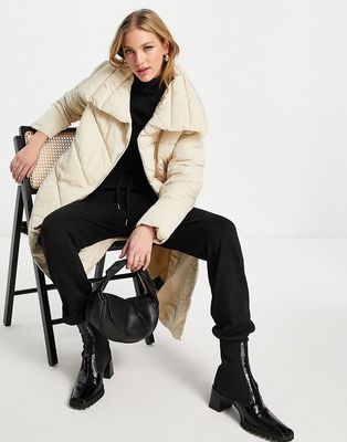 Y.A.S. Elina long padded coat in sand-Neutral