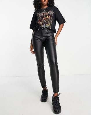 Parisian coated skinny jeans in black