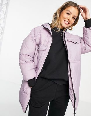 Wednesday's Girl oversized longline padded jacket in pastel-Purple