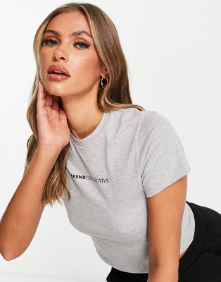 ASOS Weekend Collective shrunken T-shirt with logo in heather gray-Grey