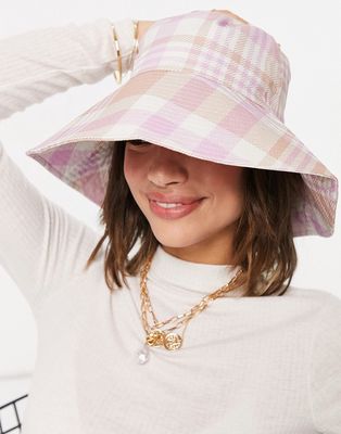 ASOS DESIGN fisherman bucket hat in pink and camel check-Multi