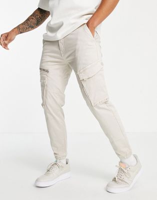 Pull & Bear cargo pants in sand-Neutral
