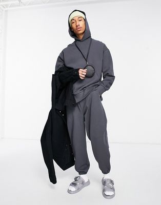 ASOS DESIGN set heavyweight oversized hoodie in washed black