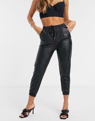 Femme Luxe leather-look jogger in black