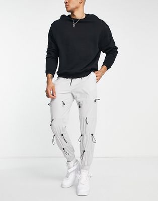 Topman relaxed pants with toggles in gray-Grey