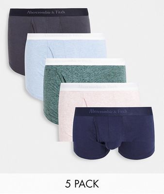 Abercrombie & Fitch 5 pack logo waistband trunks in pink/blue/green heather and gray/navy plain-Multi