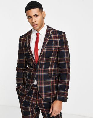 Twisted Tailor Greco skinny suit jacket in black and red check