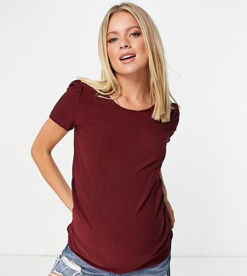 Mamalicious puff sleeve top in wine-Red