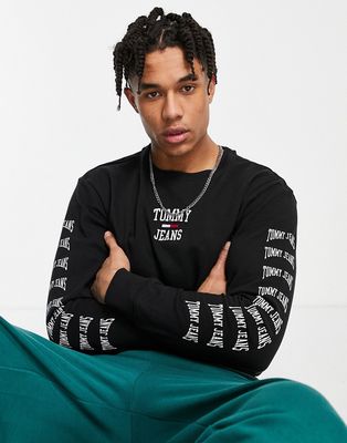 Tommy Jeans homespun center & arm logo long sleeve top classic fit in white-Black