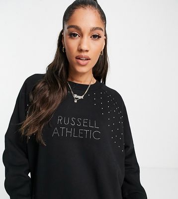 Russell Athletic crew neck stud sweatshirt in black
