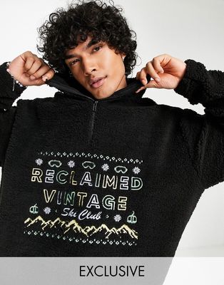 Reclaimed Vintage Inspired half zip fleece with ski logo embroidery in black - part of a set