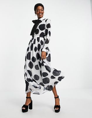 Sister Jane long sleeve maxi dress in oversized polka dot-Black